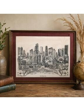 Chicago “The Windy City” Chocolate Marble Etching Art 1974 D. Bivens 4756/5000